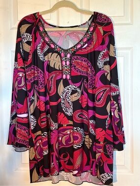 Penningtons Black Pink Multicolor Beaded V-Neck dress top